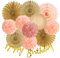 SUNBEAUTY Braun Papier Fächer Geburtstag Dekoration Rosa Deko Pfirsichrosa Seidenpapier Pom Poms Papierfächer Braun Laterne Happy Birthday Banner für Gartenparty Deko Hochzeit Herbstdekoration