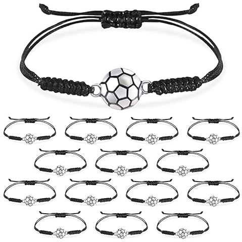PXBSNB Fußball Armband, 15 Stück Verstellbares Gewebte Armband Kinder, Metall Fußball Armbänder, Freundschaftsarmband für Mädchen Jungen Teenager Herren Frau Team Spieler