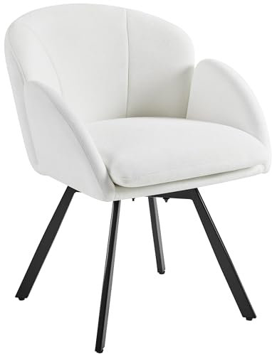 Yaheetech Swivel Tub Chair, Flower Shape Chenille Armchair, Cute Vanity Chair with Removable Seat Cushion for Living Room/Bedroom/Makeup, White