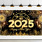 2025 Silvester Banner Deko 180 x 110cm, XXL Neujahrs Hintergrund Banner Schwarz Gold, Happy New Year Banner 2025, für Silvester Deko 2025