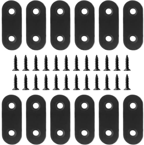 Dayalo 12 Stück Flachverbinder Edelstahl 36 x 16mm, Holzverbinder Lochplatte Metall, Verbindungsplatten mit Schrauben, Schwarzes Oxid, für Reparatur Befestigung Holz, Möbel
