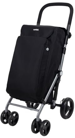 Carlett Einkaufstrolley Klappbar Groß 58L Einkaufswagen Klappbar Mit Kühlfach, Bremse, 4 Räder, Abnehmbar, Griff Verstellbar, Shopping Trolley Foldable Shopping Cart XXL, Lite Duo Volcano/Black