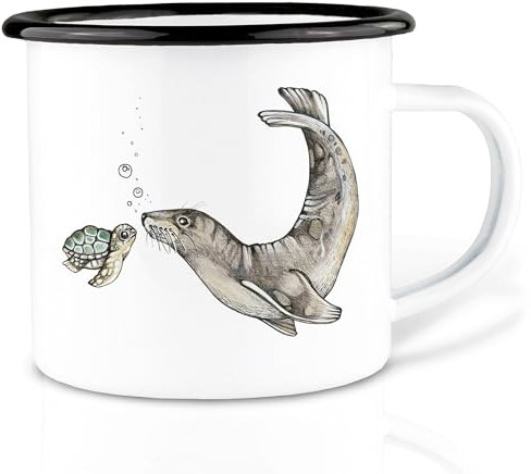 Ligarti® Emaille Tasse (leicht & robust) | Design Cup, Camping Becher handveredelt in Deutschland | Kaffeetasse, Emaillebecher