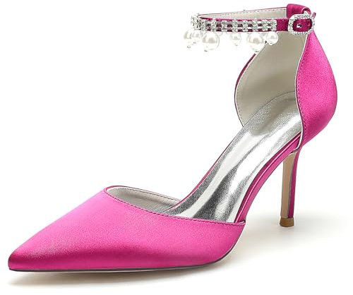 EICOFF Scarpe da Donna a Punta con Tacco Alto Decollete con Tacco a Spillo Perla Strass Scarpe da Sposa con Cinturino alla Caviglia Fibbia Scarpe per Matrimoni,Rose,36 EU