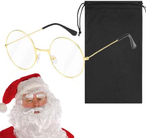 CJQRL Brille Weihnachtsmann Kostümbrille Nikolausbrille Weihnachtsmannbrille Nickelbrille Runde Retro Brille Nikolaus für Nikolauskostüm, mit Runden Gläsern