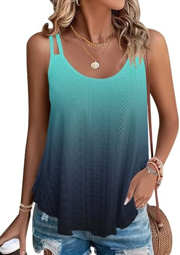 WNEEDU Summer Tops for Women UK Loose Fit Cami Vest Top Eyelet Cami Top | Sleeveless tops for women made of breathable fabric with fine eyelet embroidery. Essential ladies summer camisole tops