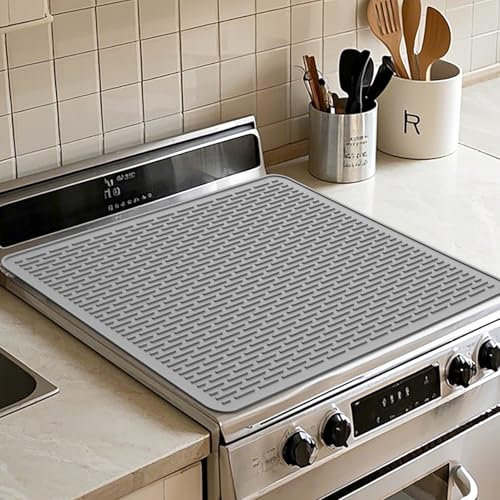 Silicone Stove Top Covers for Electric Stoves, Heat-resistant Silicone Mat for Glass Stove Top,Thick Induction Cooktop Protector,Kitchen Dish Drying Mats (Gray, 70 x 50 cm)