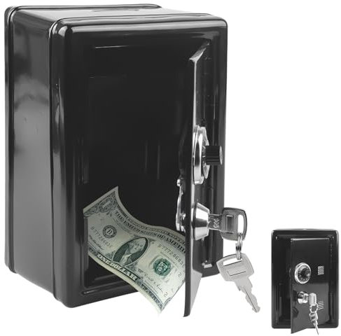 Spardose Tresor für Kinder mit 2 Schlüsseln & Zahlenschloss 12x18x10cm Spardose mit Schlüssel & Geldeinwurfschlitz für Kleingeld Aufbewahrung, Geburtstag, Hochzeit & Geschenke Schwarz