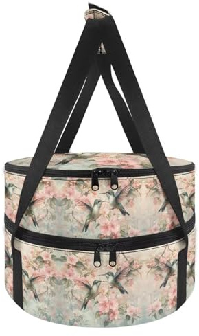 Tnasranmo Hummingbird Cherry Blossom Casserole Carrier,Pie Carriers for Transport,Food Container Carrying Case,Thermal Lunch Box,Casserole Carrier for Hot or Cold Food,Lunch Tote Bag