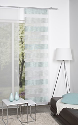 BB-Toy-Trades Schiebevorhang Vorhang Gardine Fensterschal Flächenvorhang Schiebegardine mit Querstreifen und Paneelwagen 60 x 245 cm in Mint Blau