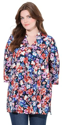 Ulla Popken Damen große Größen Übergrößen Plus Size Tunika, Muster, V-Ausschnitt, 3/4-Arm 834828