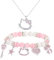 Guidre 2 Stück Armband Mädchen Für Hello-Kitty, Glitzerndes Katzen Liebe Bettelarmband, Cartoon Anime Anhänger, Katzen Kette, Niedlich Bogen Kätzchen Anhänger Geschenk für Mädchen und Kinde