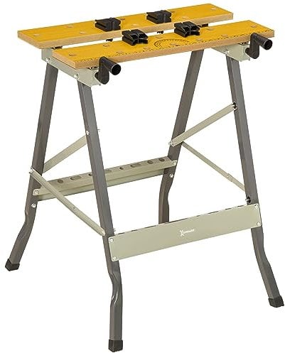 DURHAND Établi pliant établi de serrage avec 4 serre-joints table de travail chevalet de sciage, charge 100 kg, structure en acier, plan de travail pour chantier atelier garage, 62,5x60,5x78,5cm, gris