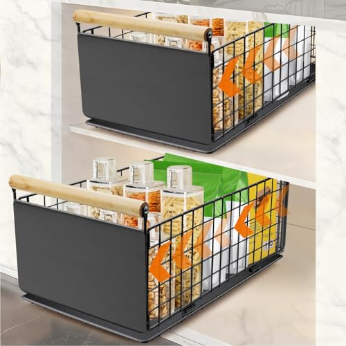 AirOpen 2 Artikel Ausziehbare Schublade Küche, Hochwertiger Karbonstahl Ausziehbarer Schrank Organizer, Ultraleise Teleskopschublade, 40cm x 23cm x 20cmGeeignet für Küche, Bad, Speisekammer