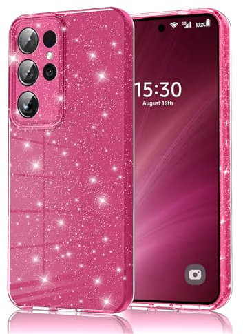 Eherui Custodia per Samsung Galaxy S23 Ultra 5G con glitter, in silicone TPU, anti-impronte, resistente agli urti, sottile, antigraffio e custodia protettiva per Samsung S23 Ultra, rosa viola