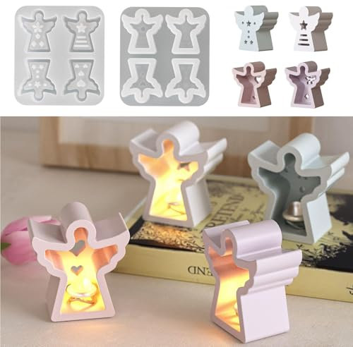 Silikonformen Gießformen Engel, 4 Stück Silikonform Engel Gips zum Gießen, Gießformen Silikon Sommer Schutzengel Kerzenhalter, DIY Muttertag Giessformen Silikon Gießform für Muttertag Geschenk (A)