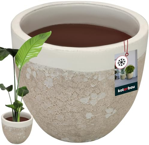 KOTARBAU® Blumenkübel Höhe 31 cm ⌀ 37 cm Blumentopf Weiß Keramik Pflanzkübel frostsicher Übertöpfe für draußen Flower Pot Outdoor & Indoor Pflanzkübel innen außen