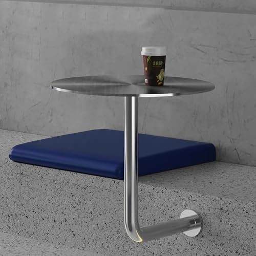 FAXJRU Runder Tisch zur Wandmontage, Kleiner Tisch aus Edelstahl, Schwebender Wandschreibtisch Stehtisch,L-förmiger Bistrotisch,An Der Wand Montierter Couchtisch,Sofa-Beistelltisch 40 * 45 cm