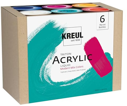 KREUL 17799 - Triton Acrylic Liquid Set Modern Mix Colors 6 x 750 ml, Farbstarkes, harmonisch abgestimmtes Set hochwertiger Künstler-Acrylfarben, zum Mischen geeignet