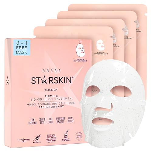 STARSKIN Close-Up 4x40g, Coconut Bio-Cellulose Firming Face Mask for all Skin Types, Face Lifting Korean Skincare Mask, Skin Elasticity Improvement and Rejuvenating Effect, K Beauty Skincare
