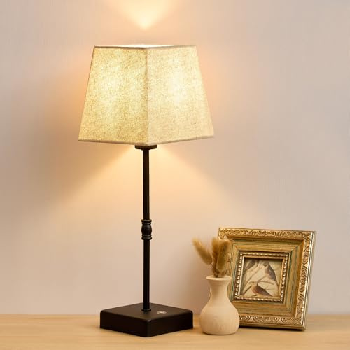 SAIWEYA Cordless Table Lamp, 5200mAh 41cm Dimmable Led Touch Lights, Battery Operated Rechargeable Table Lamp, Black with Fabric Shade, 3000K for Living Room, Dining, Bathroom