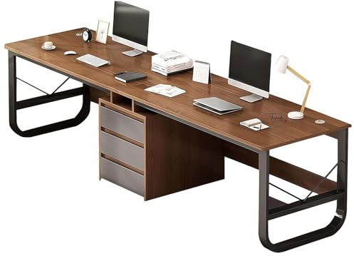 GAOCUNBING Computertisch, Holz-Schreibtisch, moderner Doppel-Bürotisch, doppelter Arbeitsplatz mit Schubladen, extra langer Computertisch für Heimbüro, Walnuss, 200 cm