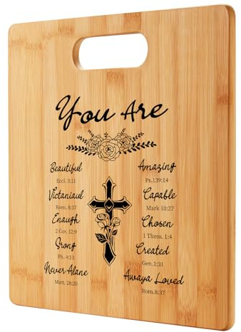 Religiöses Bambus Schneidebrett mit Bibelvers - Geschenk zur Taufe und Hochzeit, Küchendekor für Frauen und Männer,A-8