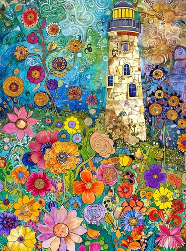 Cross & Glory | 1000 Piece Jigsaw Puzzles for Adults | Lighthouse of Dreams | Lighthouse of Dreams | Whimsical Lighthouse Garden Puzzle | 2mm Thick Pieces | Satin Finish | Ages 14+