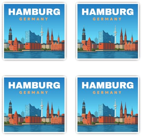 Aufkleber: 100 mm, 4 Stück - Hamburg Germany Skyline Großformat Vinyl Stadtmotiv