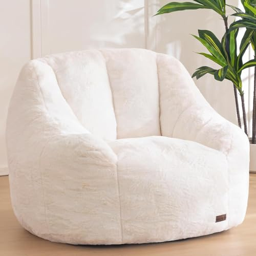 MAXYOYO Pouf pour Adultes et Enfants, en Fausse Fourrure Douce, Garni de Tissu, Canapé Pouf Confortable avec Dossier, Fauteuil d'appoint ou Accoudoir pour Salon et Chambre