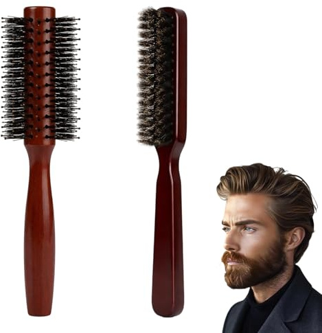 Beard Brush for Men, Mens Beard Brush with Round Hair Brush, Beard Roller Brush for Daily Grooming, Small Round Hair Brush for Styling Wet/Dry Hair