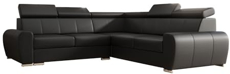 O-Sofa Ecksofa Apollo KN09, Eckcouch in L-Form mit Schlaffunktion, Farbe: Schwarz, Kunstleder, Ottomane Rechts