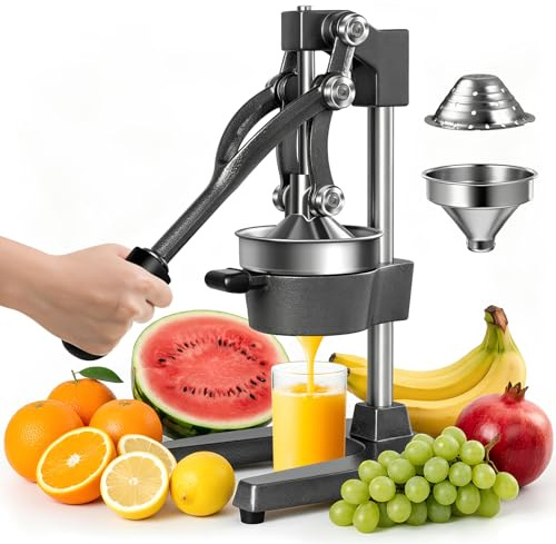 Cast Iron Juicer, Manual Juicer Squeezer, Commercial Heavy Duty Cast Iron Countertop Fruit Press Lime Squeezer Hand Press Manual Orange Citrus Lemon Grapefruit Pomegranate Fruit Juice Squeezer Machine