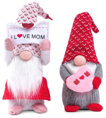 LOMUG 2 Stück Muttertag Deko, Wichtel Frühling Figuren Frühlingsdeko Geschenke Handgemachte Tischdekoration Basteln Wichtel Deko, Familie Festliche Geschenk zum Geburtstag für Mama, Geschenke für Mama