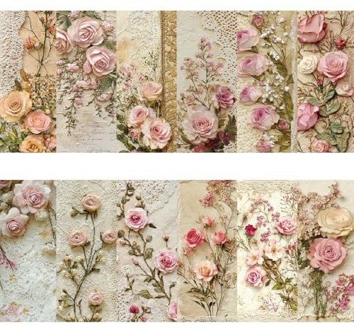 24 Fogli Carte di sfondo per scrapbooking, 15,2 X 15,2cm Carta decorativa per scrapbooking con motivo di rose romantica, Fogli per decoupage con floreale rosa per DIY Artigianato Confezioni regalo (E)