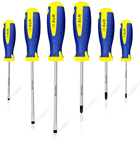 S&R Set Cacciaviti/Giraviti Magnetici Professionali. (3 a Croce + 3 a Taglio)