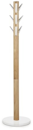Umbra Flapper Garderobenständer – Kleiderständer mit 9 herunterklappbaren Haken für Flur und Büro, Holz, Weiss/Natur, 57.2 x 57.2 x 165.1 cm