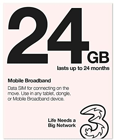 Three Mobile Pay As You Go Mobile Broadband 24 GB data SIM