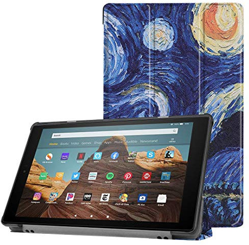 SATURCASE Case for Amazon Fire HD 10 2019 Released (9th Generation), Beautiful PU Leather Flip Foldable Stand Protective Tablet Cover with Auto Sleep/Wake Function (KN-9)
