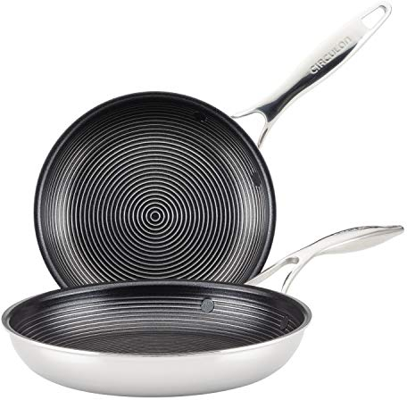 Circulon Clad Stainless Steel Frying Pans/Skillet Set with Hybrid SteelShield and Nonstick Technology, 10 Inch and 8.5 Inch, Silver