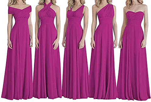 N/ C Vestidos de dama de honor, vestidos largos de noche, varios tipos de cuello, vestidos de dama de honor de gasa, fucsia, 6