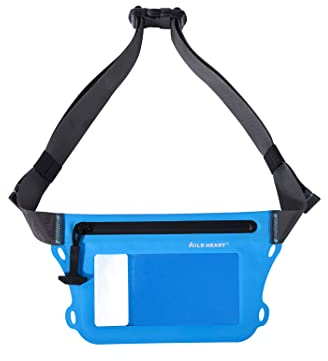 WILD HEART Wasserdicht Gürteltasche Mit IPX8 Verstellbarem Hüftgurt Bildschirm Berührbare Trockentasche Doppelinnentasche Zum Schwimmen, Tauchen,Schwimmend,Rafting,Bootfahren(Blau)