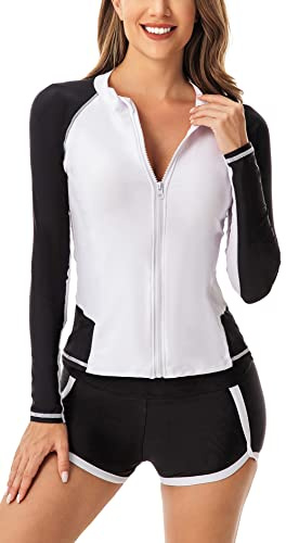 Rashguard pour Femme Manche Longue Protection UV UPF 50+ Maillots de Bain 2 pièce à Séchage Rapide Haut de Surf Natation Plongée XXL