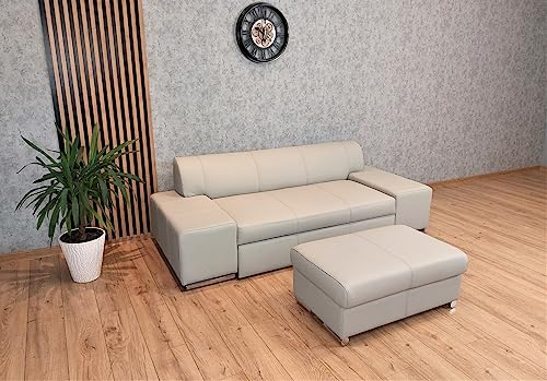 Quattro Meble Sofagarnitur 2,5 er Sofa London FS 220 cm mit Bettfunktion Schlaffunktion + Hocker 75x55 cm Ledersofa Echt Leder Couch Lederset Farbauswahl !