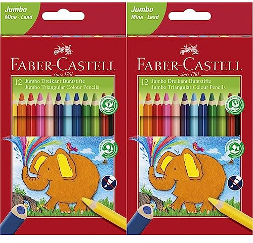 Faber-Castell 116501 - Jumbo Buntstifte dreikant, 5.4 mm, 12er Karton (Packung mit 2)