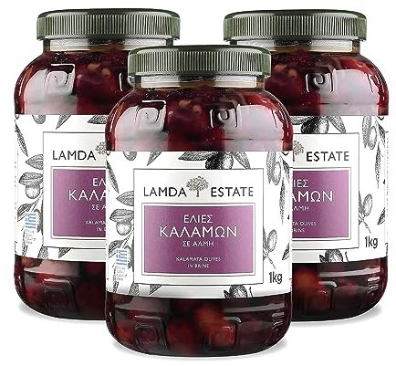 Lamda Estate - Aceitunas frescas Kalamata 1 kg naturales con piedra, conservadas en salmuera | Aceitunas negras griegas Jumbo (3)