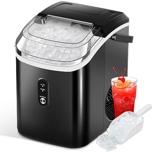 Nugget Ice Makers Countertop with Soft Chewable Pellet Ice, Pebble Ice Maker Machine with Self-Cleaning, 35Lbs/24Hrs, One-Click Operation, Ice Basket/Ice Scoop for Home/Office/Bar/Party, Black