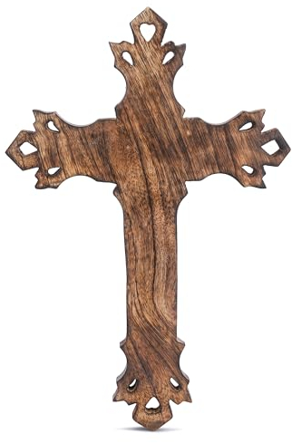 Ajuny Dekoratives Handgefertigtes Braunes Wandkreuz aus Holz für Die Kirche Christliche Wandmontage Holz Katholisch für Zuhause Büro Kirchendekor Religiöse Geschenke 11.8 Zoll