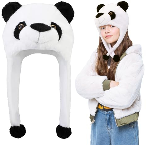 XEPST Plüschtier Hut Panda Hut, 2-In-1 Kapuzenhut Schal Kunstpelz Tier Kopfbedeckungen Alberne Hüte Lustiger Hut Schal für Kinder Erwachsene Tierkostüm Cosplay Geburtstagsparty Halloween Karneval