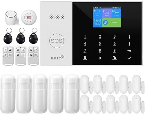 Clouree Système de sécurité domestique WiFi avec sirène, capteurs de mouvement PIR, télécommandes, capteurs de fenêtre/Porte (24pcs-Alarm Kit)